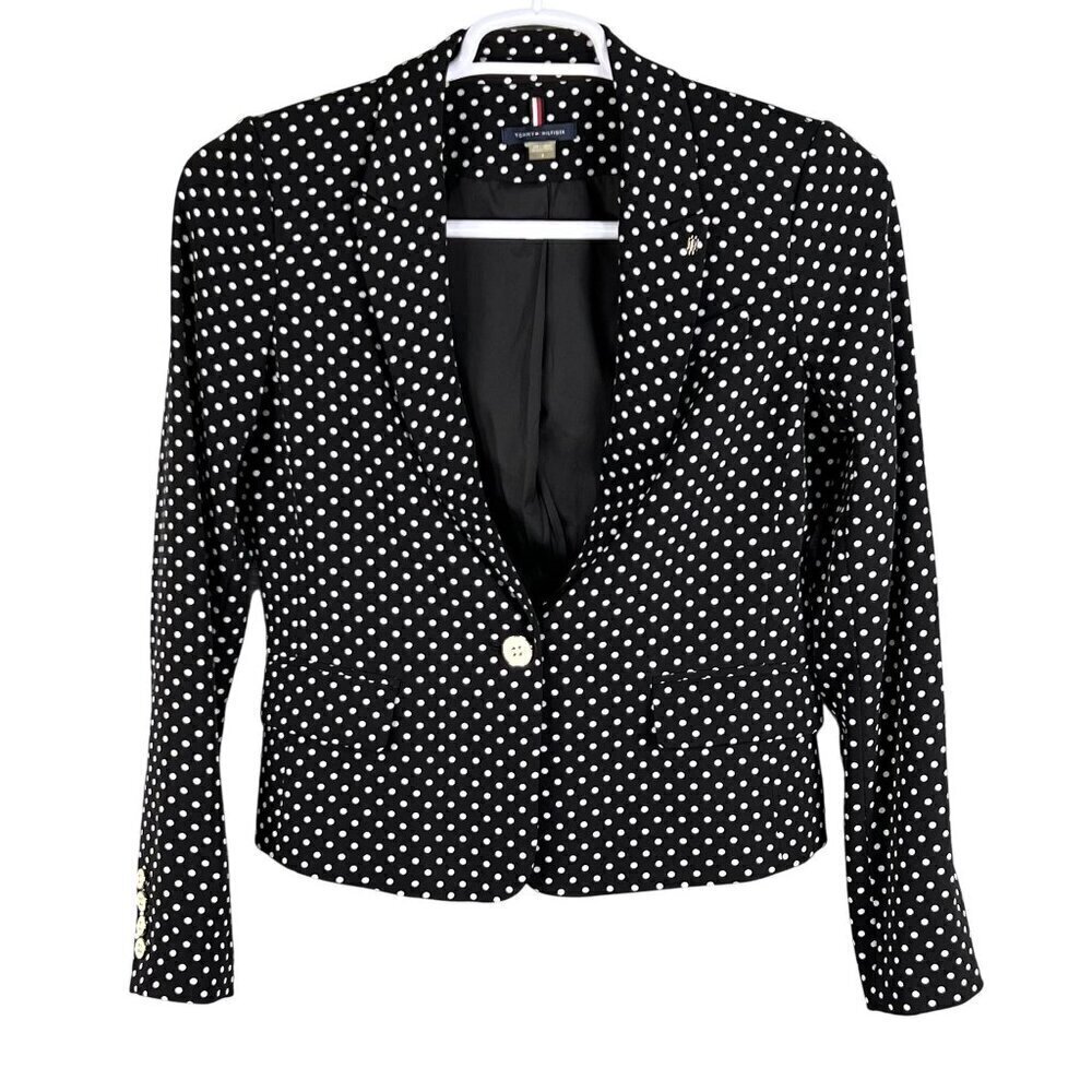 Tommy Hilfiger NEW Womens 4 Polka Dot Black White Logo Pin Blazer Career Wear - Picture 3 of 16
